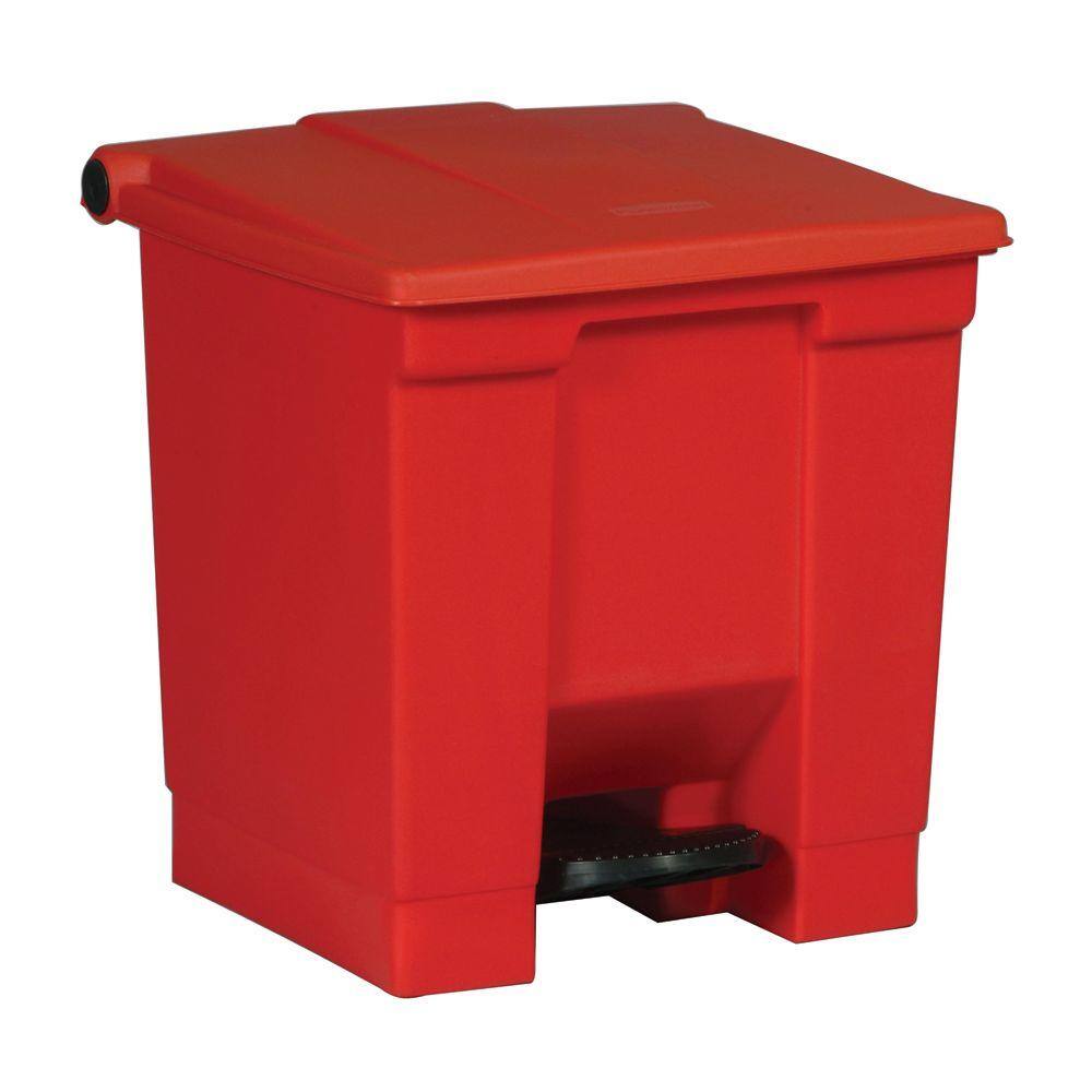Red Rubbermaid Slim Jim 30 Litre End Step Step-On Stainless Steel Wastebasket