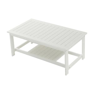 2 Tier Patio All Weather Adirondack Coffee Table in White for Outdoor or Indoor Use for Garden Porch Lawn Backyard