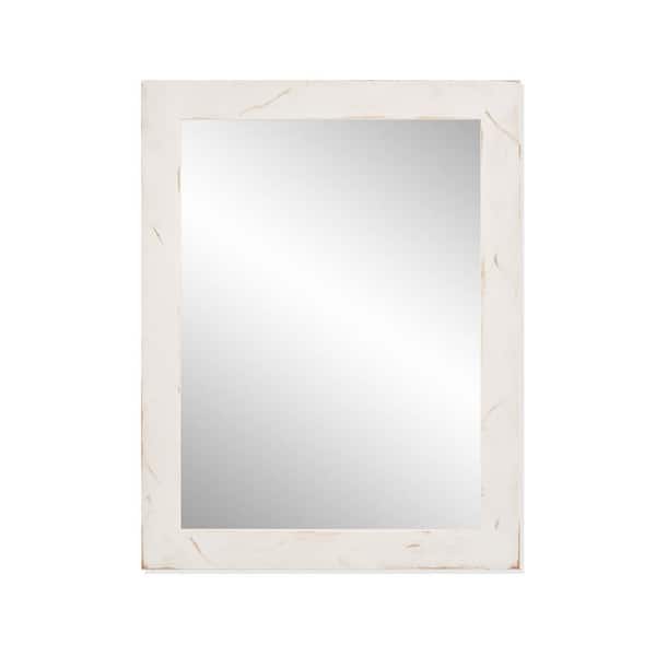 Unbranded 31 in. x 24 in. Farmhouse Rectangle Solid Wood Framed Whitewash Bathroom Vanity Wall Mirror