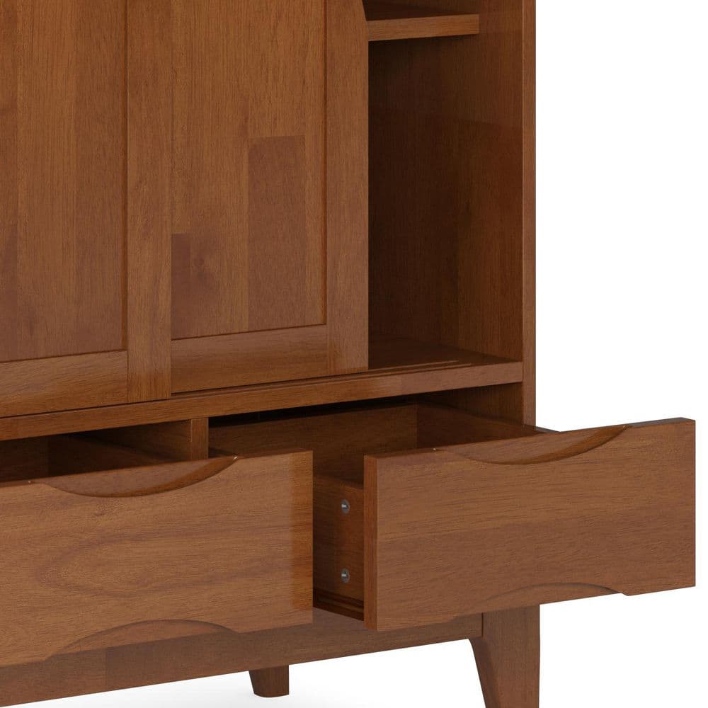 Simpli Home Harper 48"W Solid Wood 2-Shelf Contemporary Medium Storage Cabinet with 3 Drawers