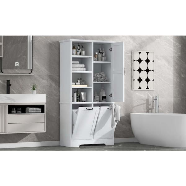 XUJMK 31 in. W x 14 in. D x 68 in. H White Linen Cabinet, Bathroom