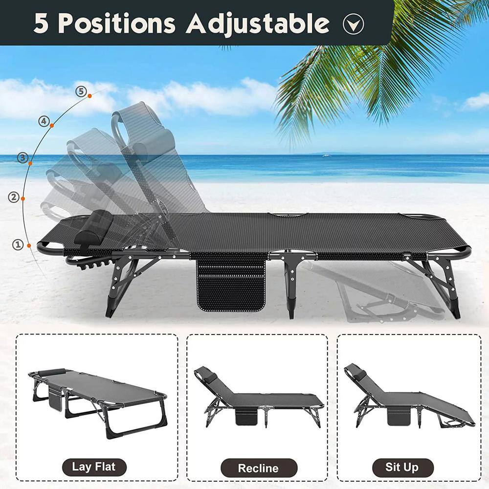 Adjustable Steel Chaise Lounger with Cushions and Pillow