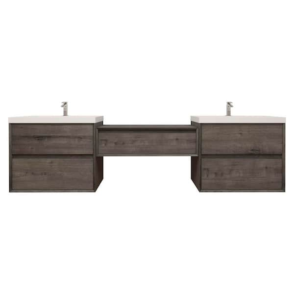 Kingdee 94 in. W x 20 in. D x 26 in. H Double Sink Middle Table Counter Bath Vanity in Smoke Oak with White Acrylic Top