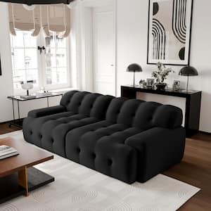 87 in. Armless Waffle Roche Blogger Minimalist 2-Piece 3D Knit Polyester Modular Loveseat Sectional Sofa Couch in Black