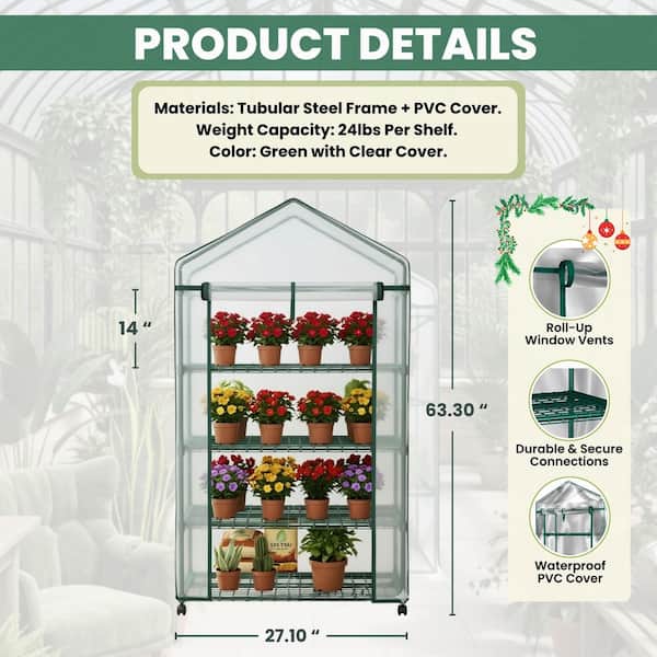 Pure Garden 27.1 in. W x 19.3 in. D x 63.3 in. H 4-Tier Mini
