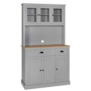 Gray Wooden Sideboard Food Pantry Kitchen Buffet and Hutch with 4 Adjustable Shelves and 2-Drawer
