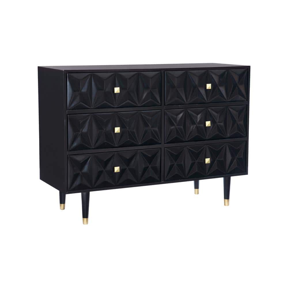 Dixon Black 6-Drawer 48 in. Wide Dresser with Geo Front