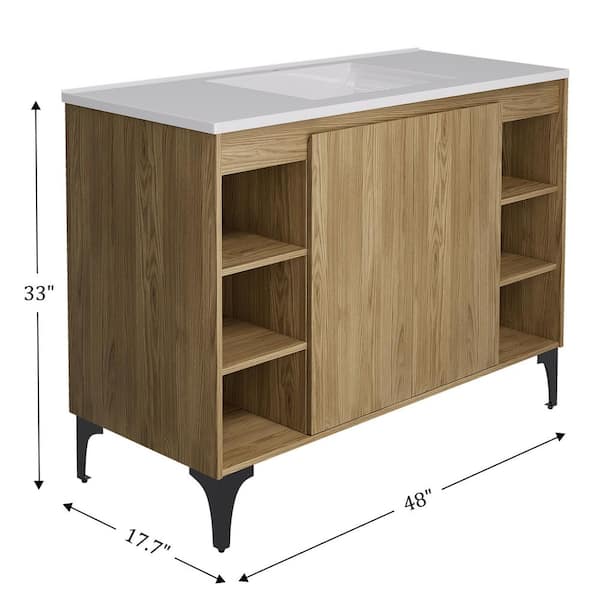 Light Brown Wood 48 in. Single Sink Freestanding Bath Vanity with White Resin Top