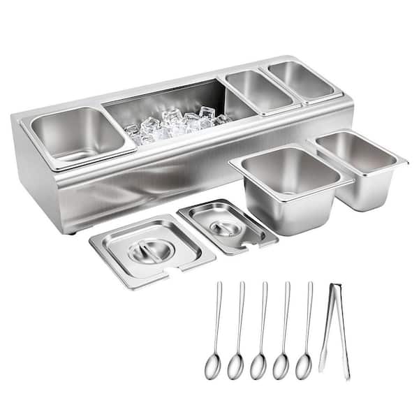 Countertop Food Serving Display Container, Buffet Condiment Servers, Stainless Steel Salad Tray, Cooled Rack with Lids