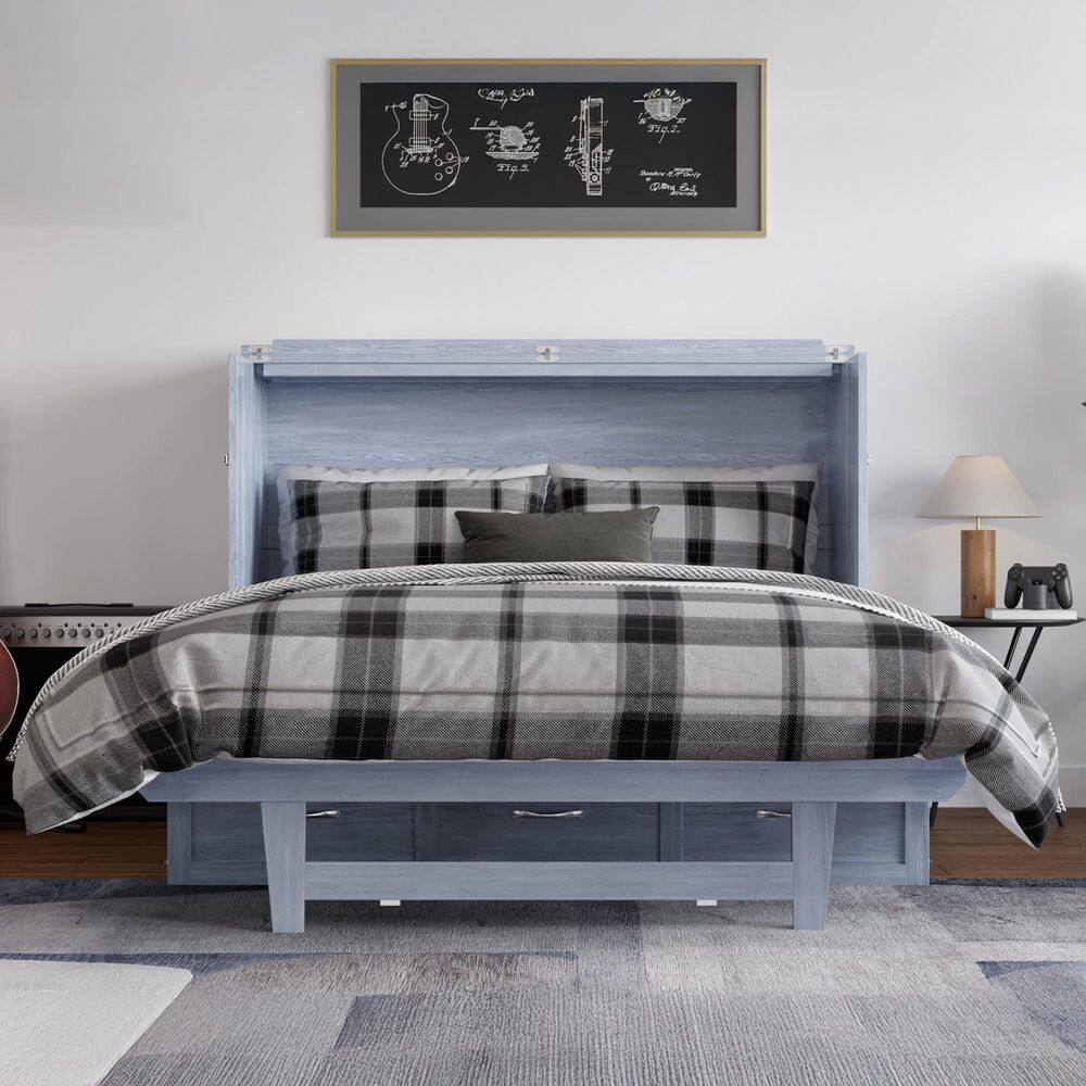 Nantucket Driftwood Full Murphy Bed Chest with Upholstered Drawer