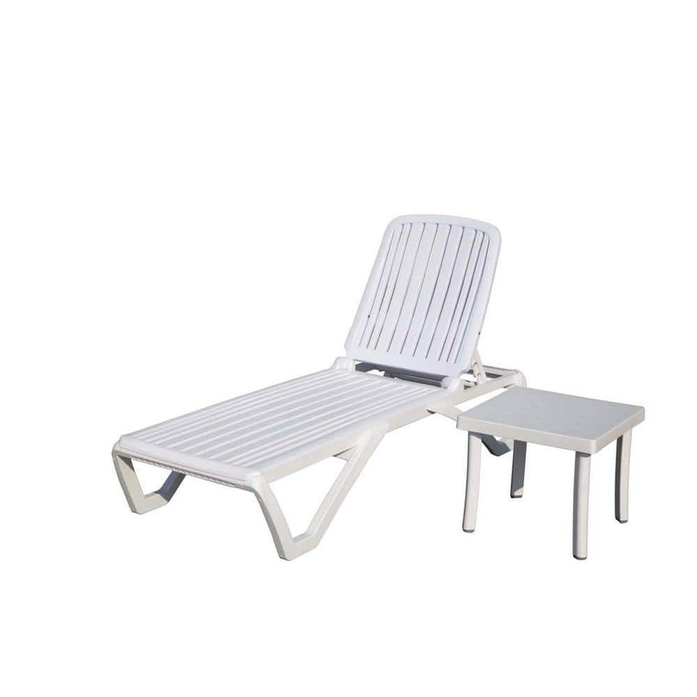 Plastic Outdoor White Pool Chaise Lounge, Plastic Adjustable Recliner in-Po