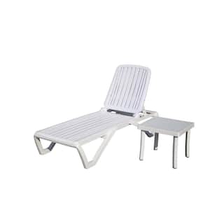 Plastic Outdoor White Pool Chaise Lounge, Plastic Adjustable Recliner in-Pool Lounger Tanning Lounge Chair with Table