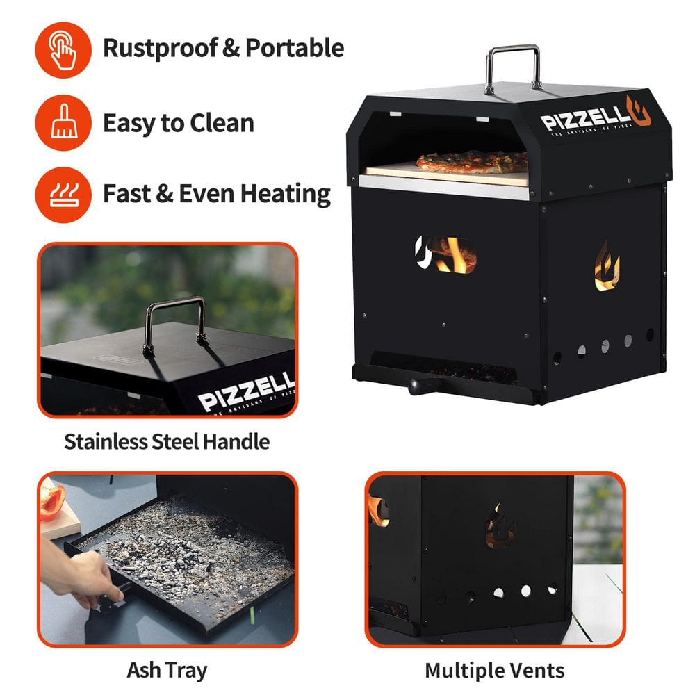 12-Inch Black Multifunctional Outdoor Pizza Oven with Grill and Firepit