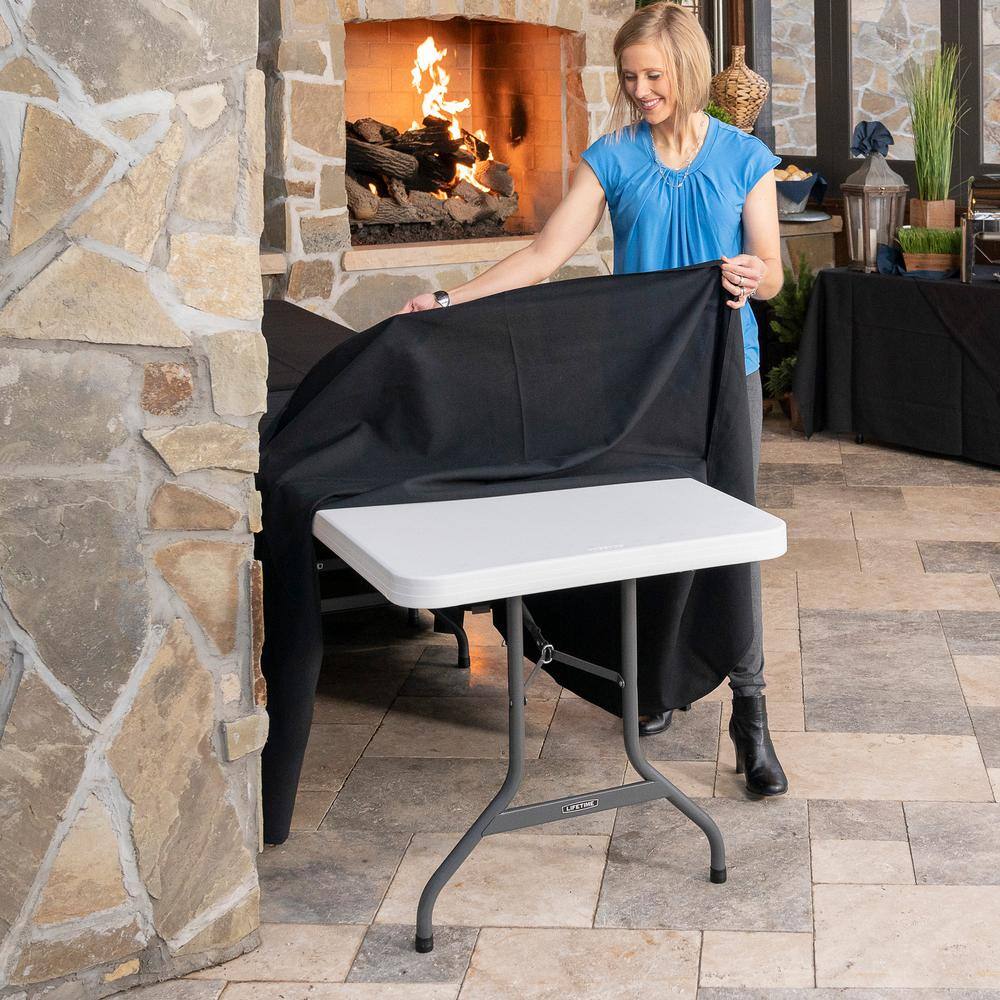 6-Foot White Granite Rectangular Folding Table with Steel Frame