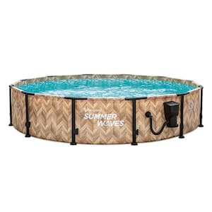 Elite 12 ft. x 30 in. Light Oak Round Above Ground Swimming Pool with Pump