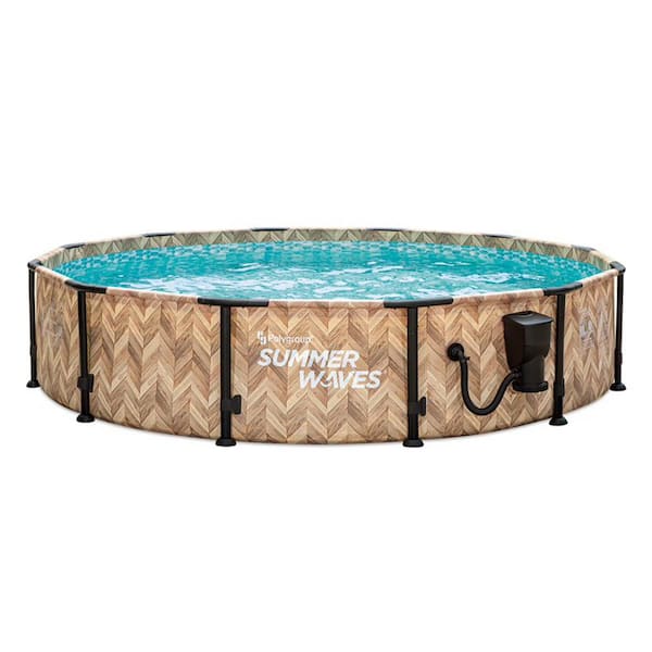 Summer Waves Elite 12 ft. x 30 in. Light Oak Round Above Ground Swimming Pool with Pump