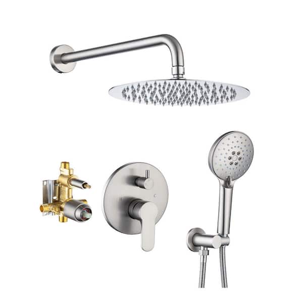 RAINLEX Single-Handle 1-Spray Round High Pressure Shower Faucet with 10 in. Shower Head in Brushed Nickel (Valve Included)