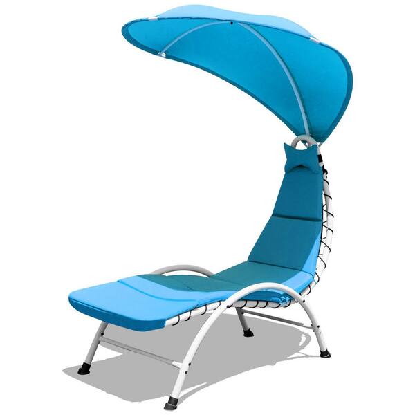 Costway Metal Outdoor Chaise Lounge with Turquoise Cushion OP70334GN