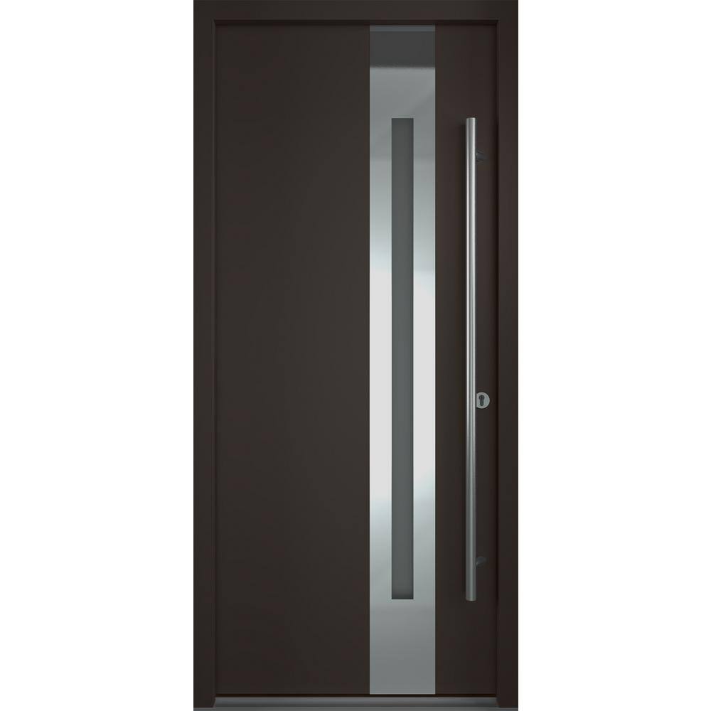 Zephyr Anthracite and Brown Zinc-Galvanized Steel Front Door with Frosted Glass