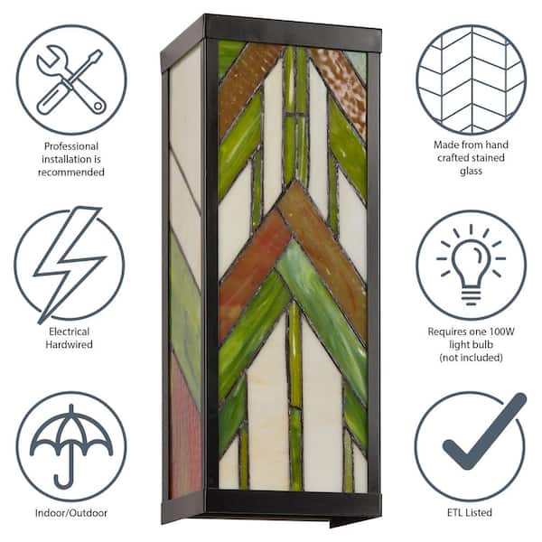 Mission 1-Light Black Satin Outdoor Stained Glass Wall Lantern Sconce