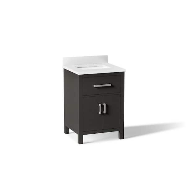Kresla 25in. Single Sink Freestanding Carbon Oak Bath Vanity with White Quartz Top Assembled