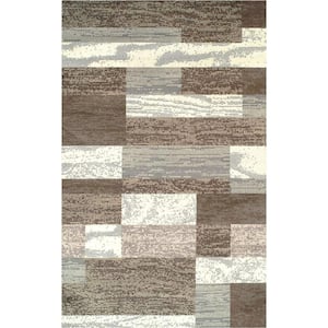 Light Blue and Ivory 5 X 8 ft. Loomed Abstract Polypropylene Rectangle Area Rug