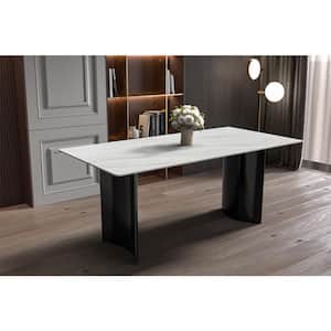 Zara Modern 55 in. Rectangular Dining Table with Sintered Stone Top and Curved Stainless Steel Base (White)
