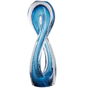 Blue Glass Ombre Twisted Infinity Loop Abstract Sculpture with Bubble Texturing and Clear Accents