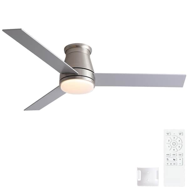 Corlen 52 in. Farmhouse Nickel Standard Integrated LED Smart Flush Mount Ceiling Fan with DC Remote and Tuya APP Control