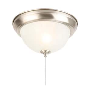 11 in. 1-Light Brushed Nickel Flush Mount with Alabaster Glass Shade and Pull Chain