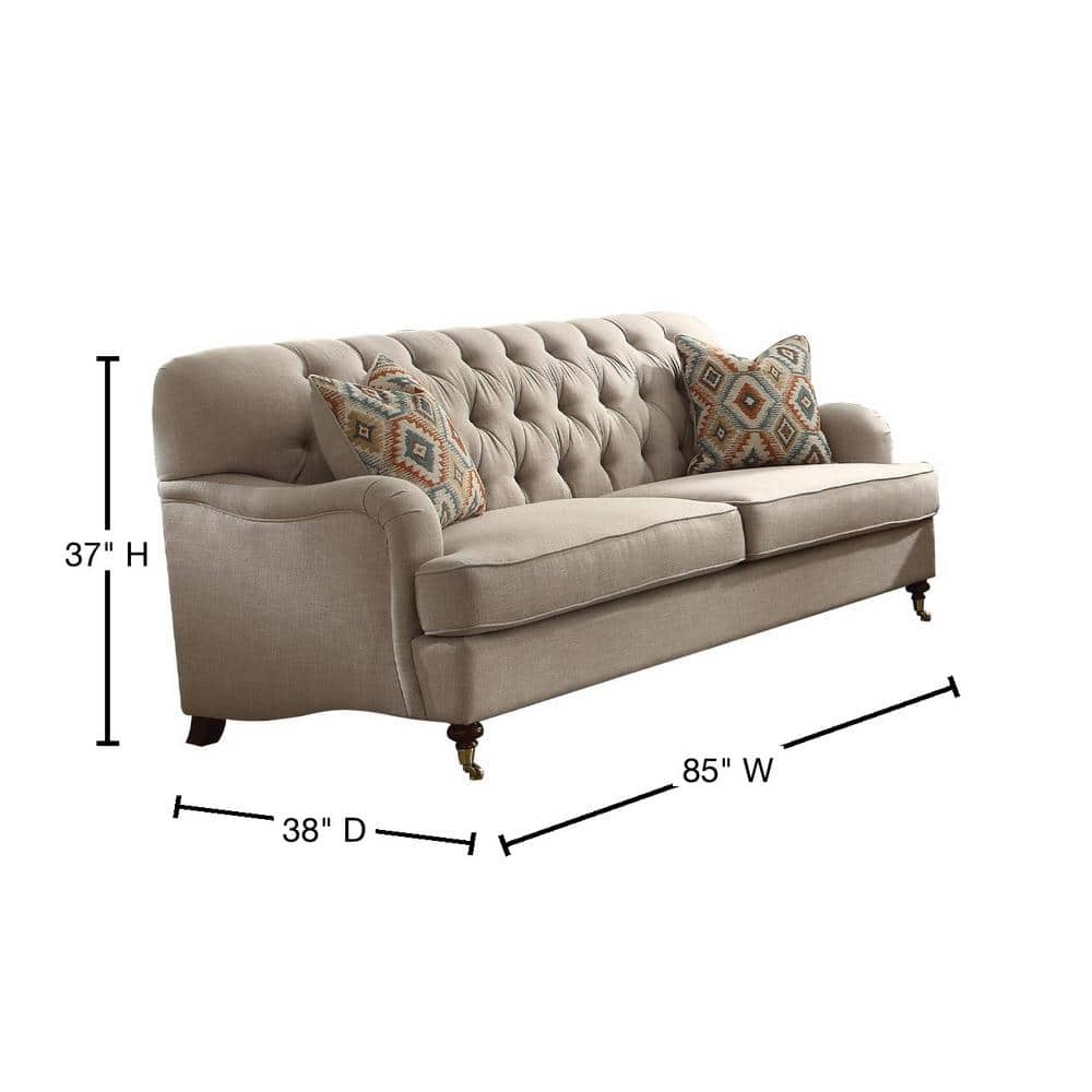 Alianza Classic Tufted Linen Reclining Sofa with Cup Holder in Beige