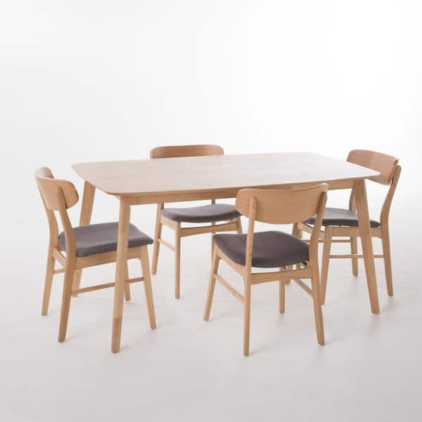 Noble House Lucious 5-Piece Dark Grey and Natural Oak Dining Set