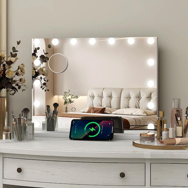 Puluomis 23 in. W x 18 in. H Rectangular Frameless Tabletop Bathroom Vanity Mirror in White with LED Dimmable