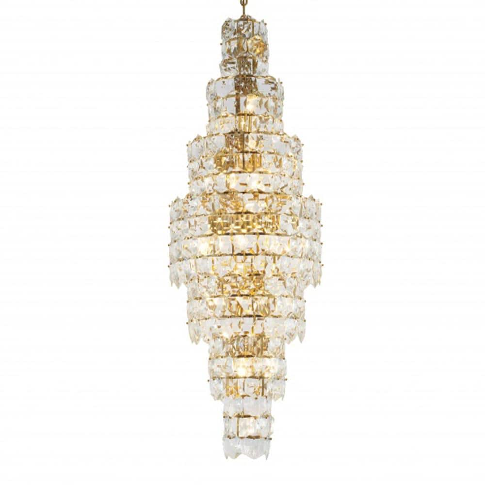 Maurice 28-Light Brass Crystal Cylinder Chandelier Living Room with No Bulb