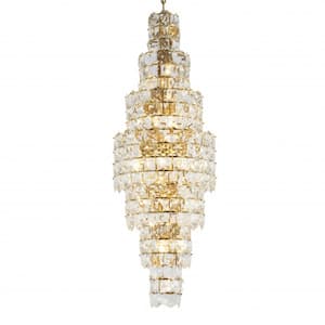 Maurice 28-Light Brass Crystal Cylinder Chandelier Living Room with No Bulbs Included