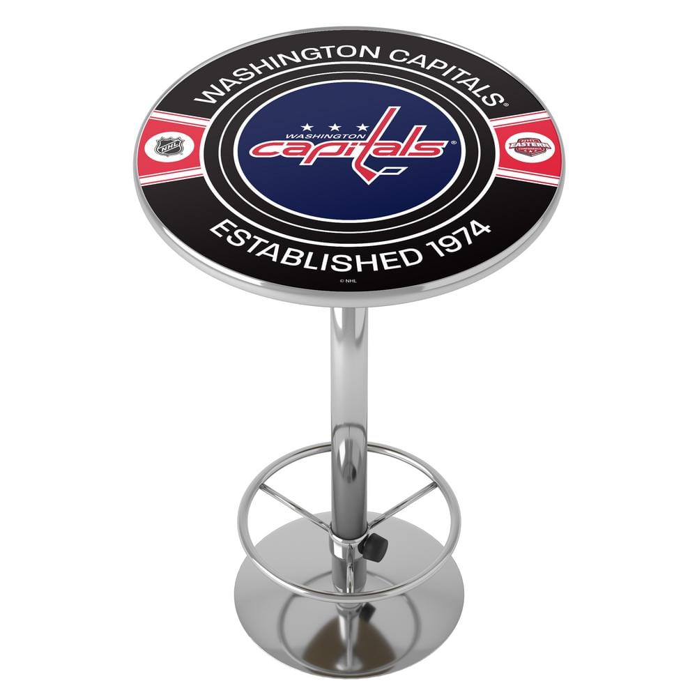 Washington Capitals Patch 27 in. Chrome Round Table Top with Adjustable Foo