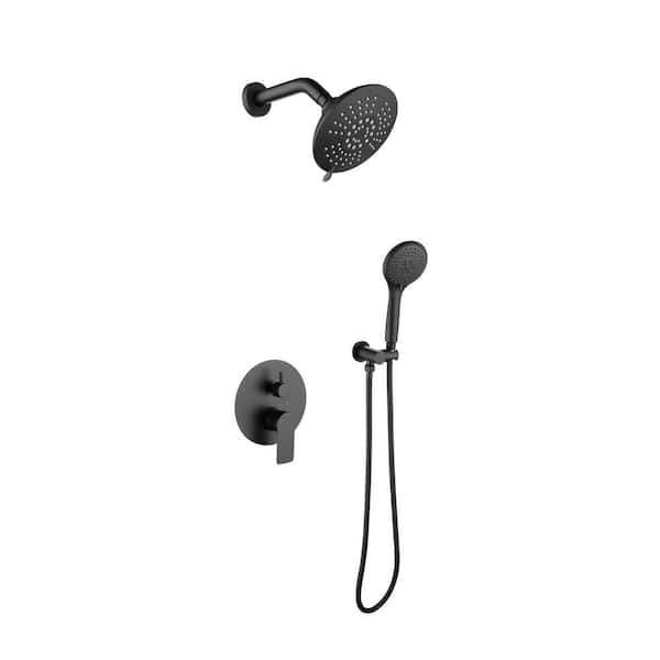 2-Spray Wall Mount Square Dual Fixed and Handheld Shower Head 3.17 GPM in Matte Black