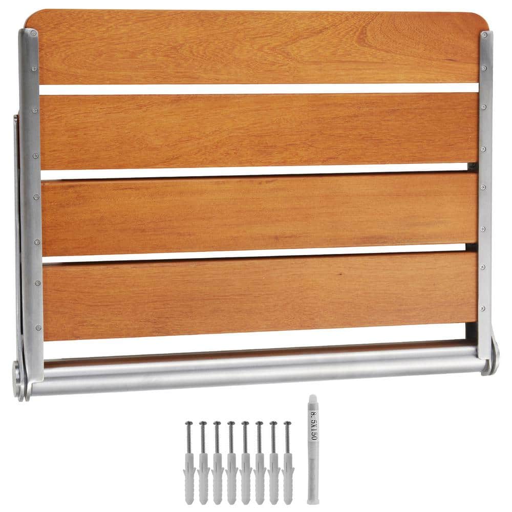 Wall-Mounted Teak Wood Folding Shower Bench, 20.9 x 16 inches