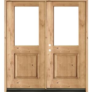 72 in. x 80 in. Rustic Knotty Alder Half-Lite Clear Glass Unfinished Wood Right Active Inswing Double Prehung Front Door
