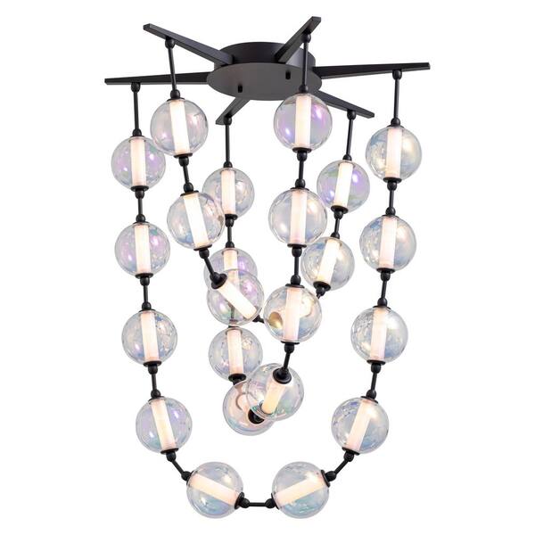 Golden Lighting - Pearla 110-Watt 1 Light Matte Black Integrated LED Pendant Light with Iridescent Glass Shade