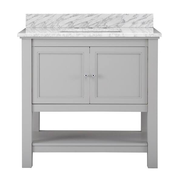 Home Decorators Collection Gazette 37 in. W x 22 in. D x 34.75 in. H Bath Vanity in Carrara White with White Basin Grey with Marble Vanity Top
