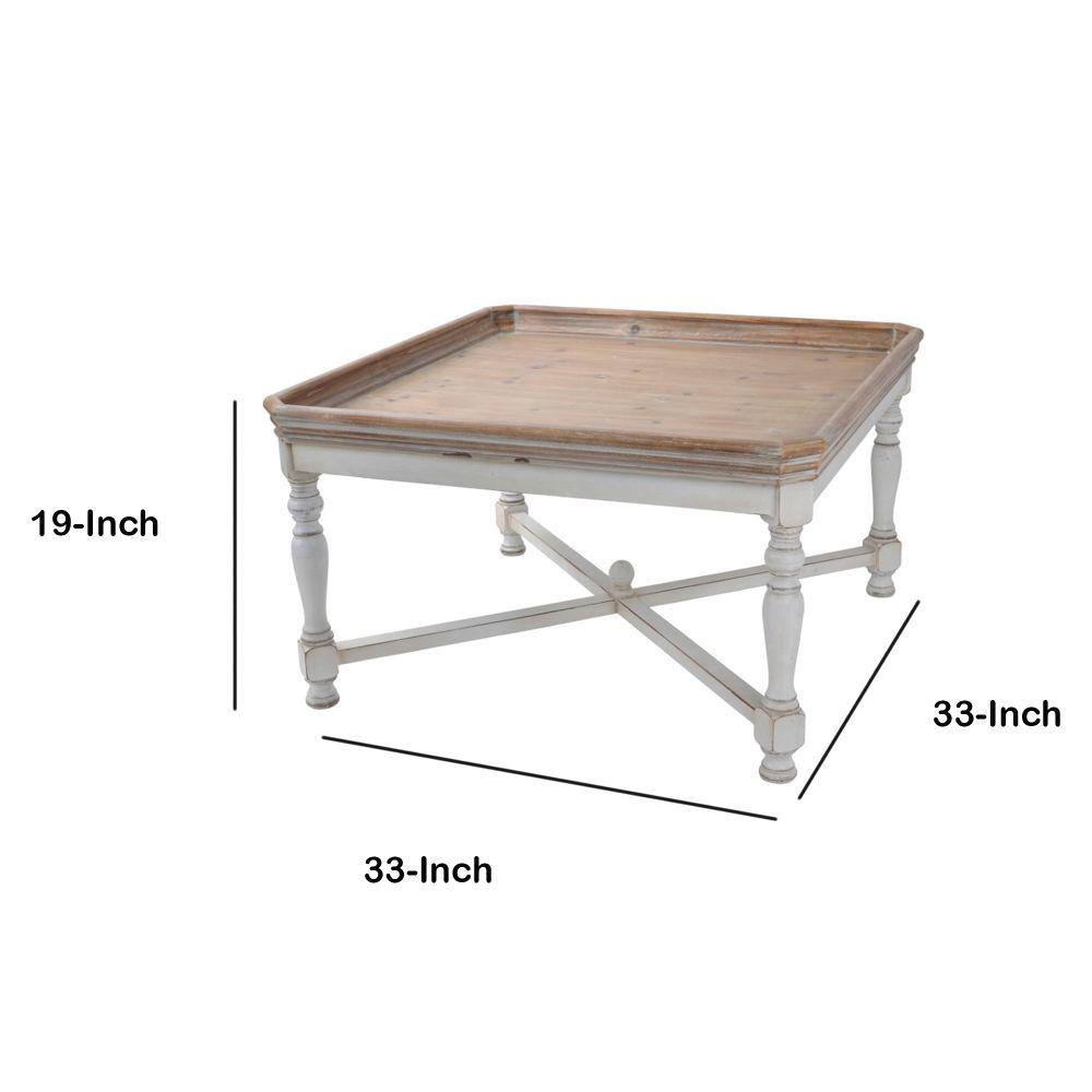 Whitewashed Brown and Creamy White Square Wooden Coffee Table