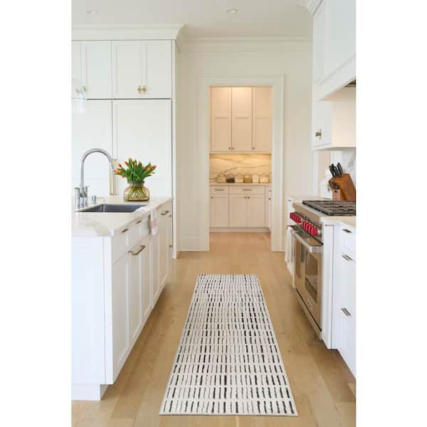 Cozy Modern Ivory Black 2 ft. x 10 ft. Linear Contemporary Runner Area Rug