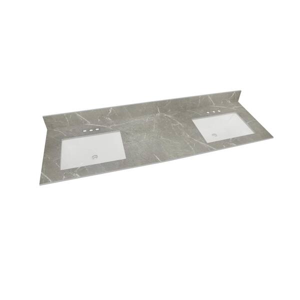 61 in. W x 22 in. Vanity Top in Soapstone Mist with Single White Sink and 4 in. Faucet Spread 61 in. W x 22 in. Vanity Top in Soapstone Mist with Single White Sink and 4 in. Faucet Spread
