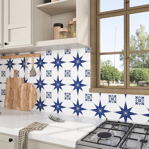 7.87 in. x 7.87 in. x 0.03 in. Vinyl Peel and Stick Backsplash Tile, Wall Tile for Kitchen and Bathroom, Blue (10-Pack)