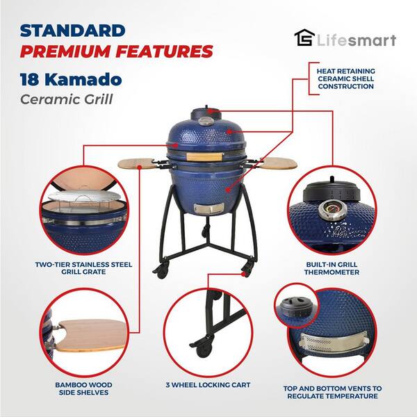 Lifesmart 15 in. Kamado Charcoal Outdoor Pizza Oven with Pizza Stone and  Bamboo Handles in Blue SCS-CPO21BLU - The Home Depot