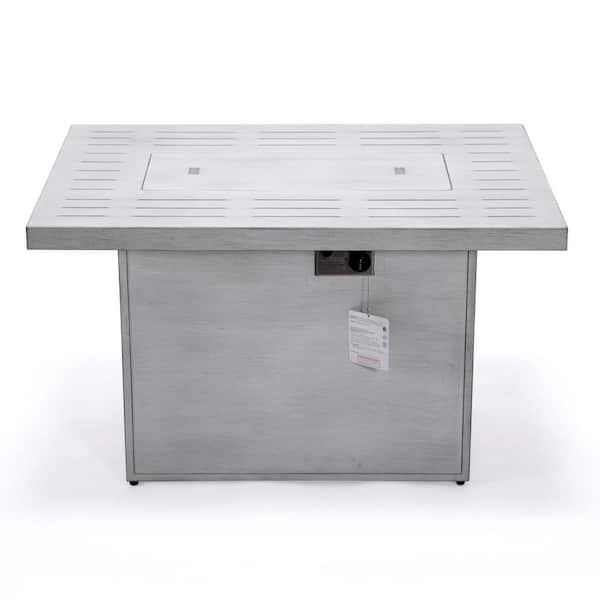 Leisuremod Chelsea Weathered Grey Rectangle Aluminum Fire Pit Table