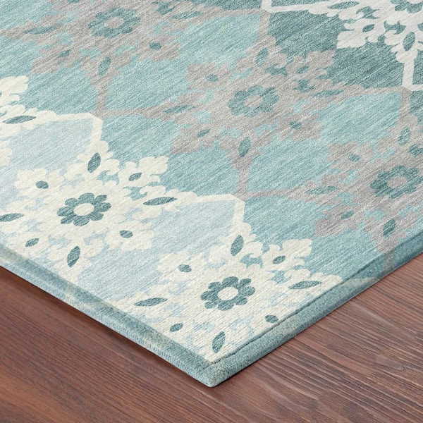 Chantille Machine Washable Indoor/Outdoor Abstract ACN2759 Aqua 5 ft. x 7 ft. 6 in. Area Rug
