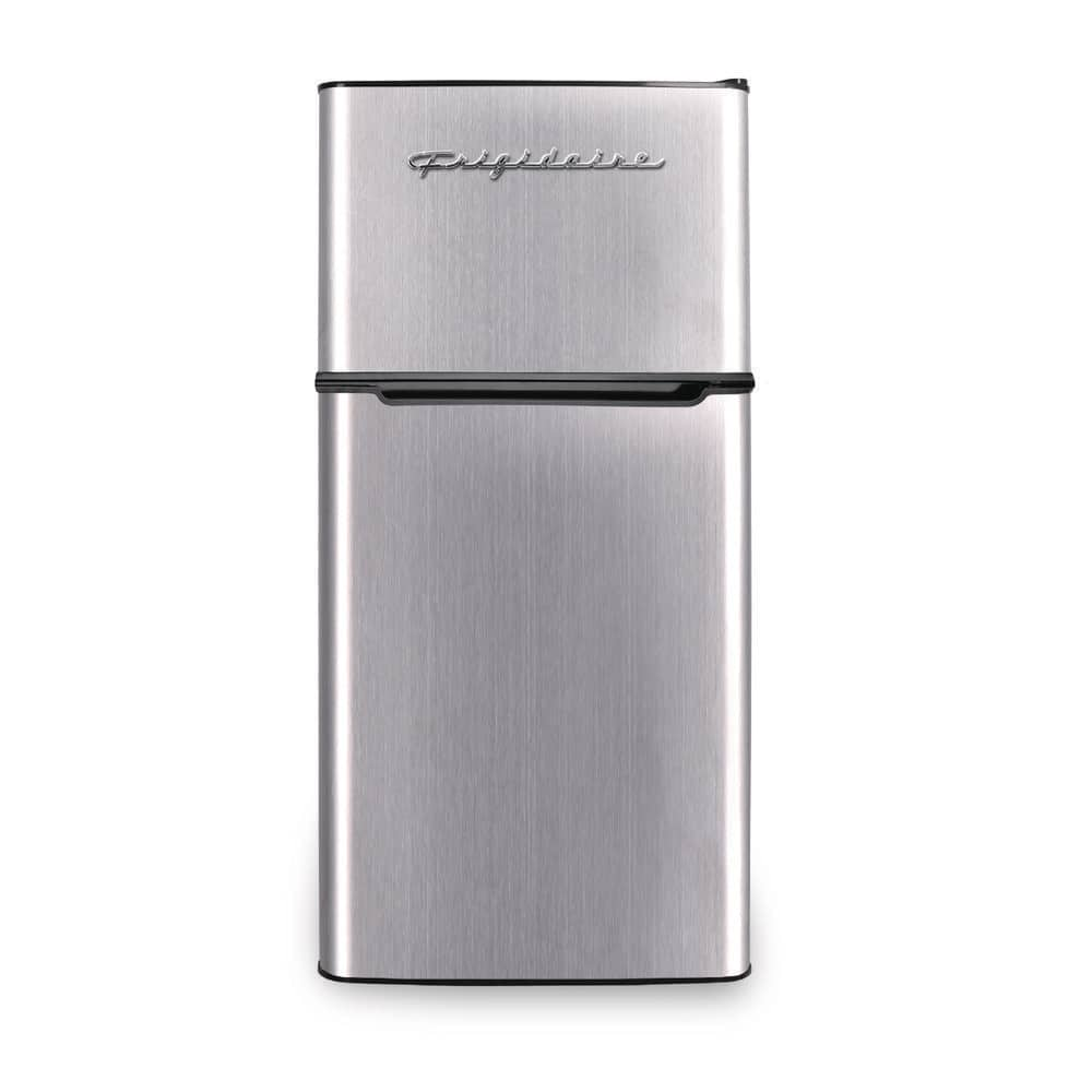 Frigidaire 4.5 cu. ft. 2 Door Mini Fridge in Chrome Trim and Platinum Design with Freezer and Manual Defrost