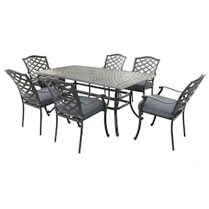 Shakman 7-Piece Aluminum Patio Rectangular Table 68 in.D Outdoor Dining Set with Cushion for Yard